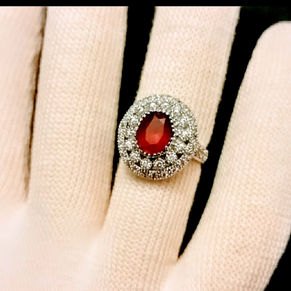 925 Silver Fashion Ring Size 7 Ruby Vintage Style